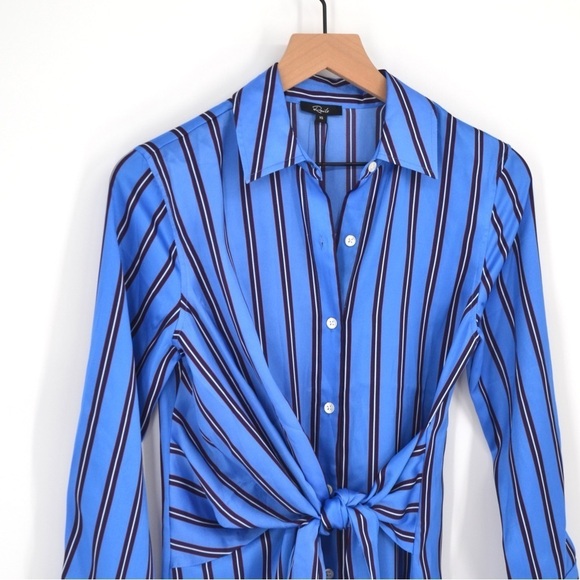 NEW Rails Lacey Button Down Wrap Dress Midi Long Sleeve Silky Stripe Blue XS - Picture 3 of 10